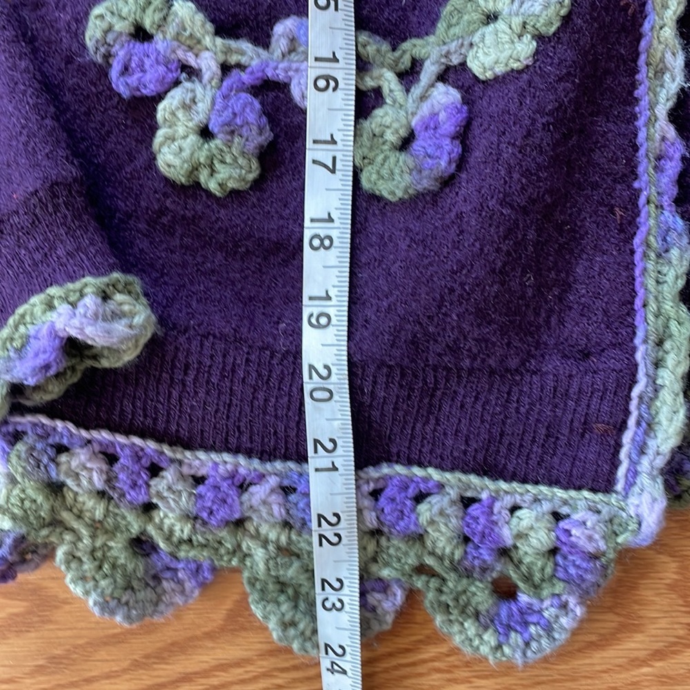 Pendleton Purple Wool Patch Pockets Cardigan w/ Floral Crochet Trim Size Large - Picture 6 of 10